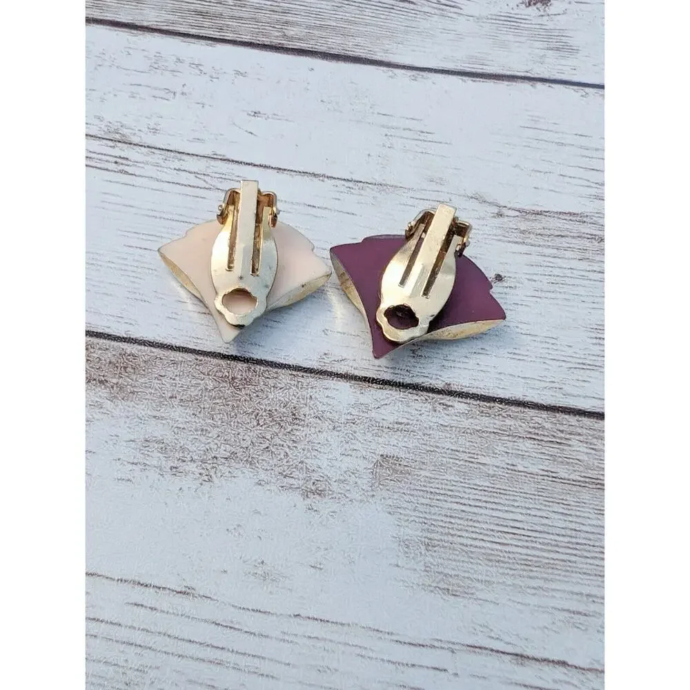 Vintage Clip On Earrings - Fancy Flourish Like Light Gold Tone - Some Marks